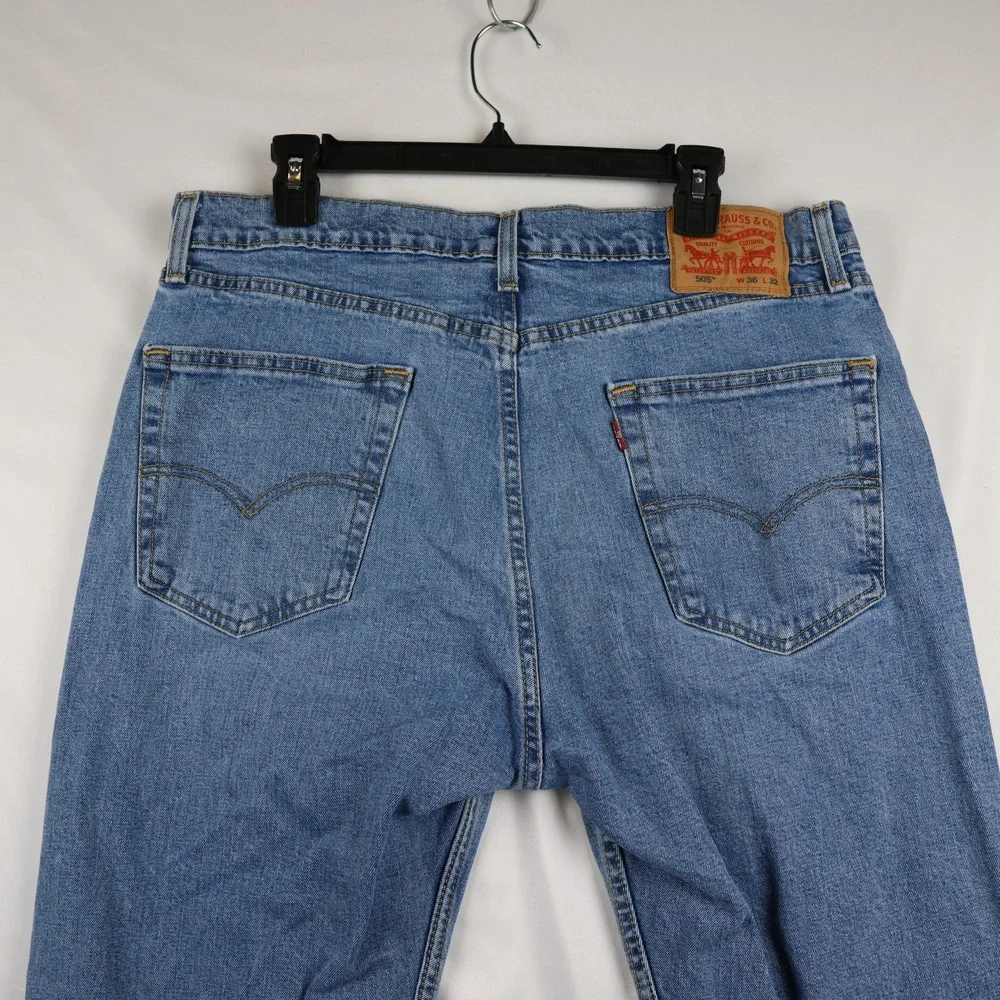 Levis 505 Jeans Mens 36x32 Blue Denim Baggy‎ Fit Straight Leg Medium Wash Pants
